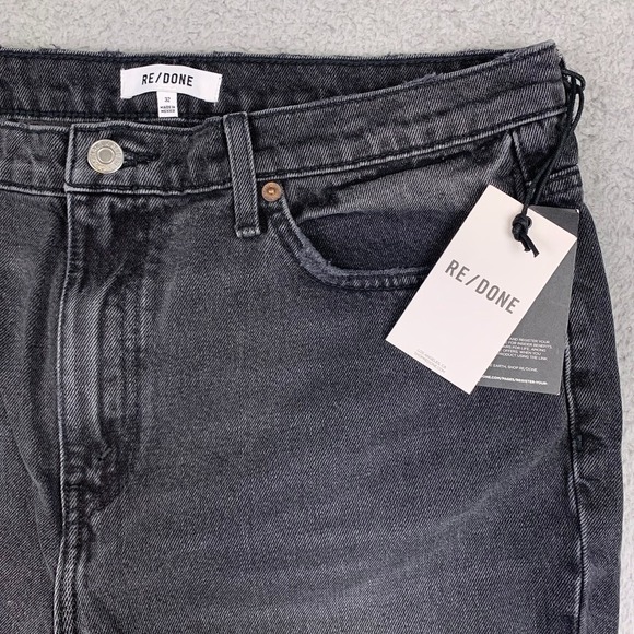 RE/Done Jeans Womens 32 Black High Rise Straight Fit With Rip Distressed NEW - Picture 1 of 13